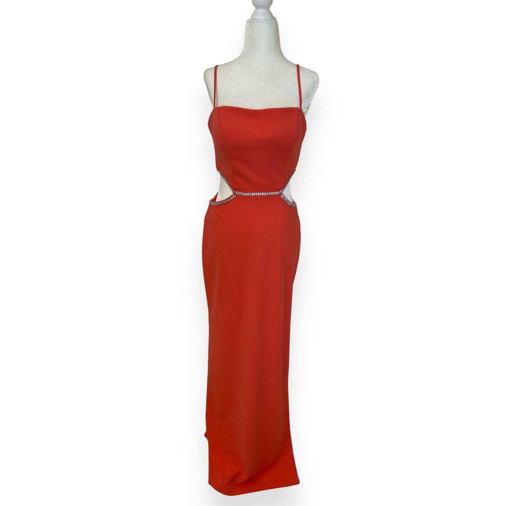 Xscape Evenings Side Cutout Scuba Crepe Long Gown Coral Pink